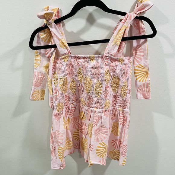 Victoria Dunn Kathleen Maeve M Taylor Top Seashell Print Tie Sleeve Linen Resort - Picture 8 of 11